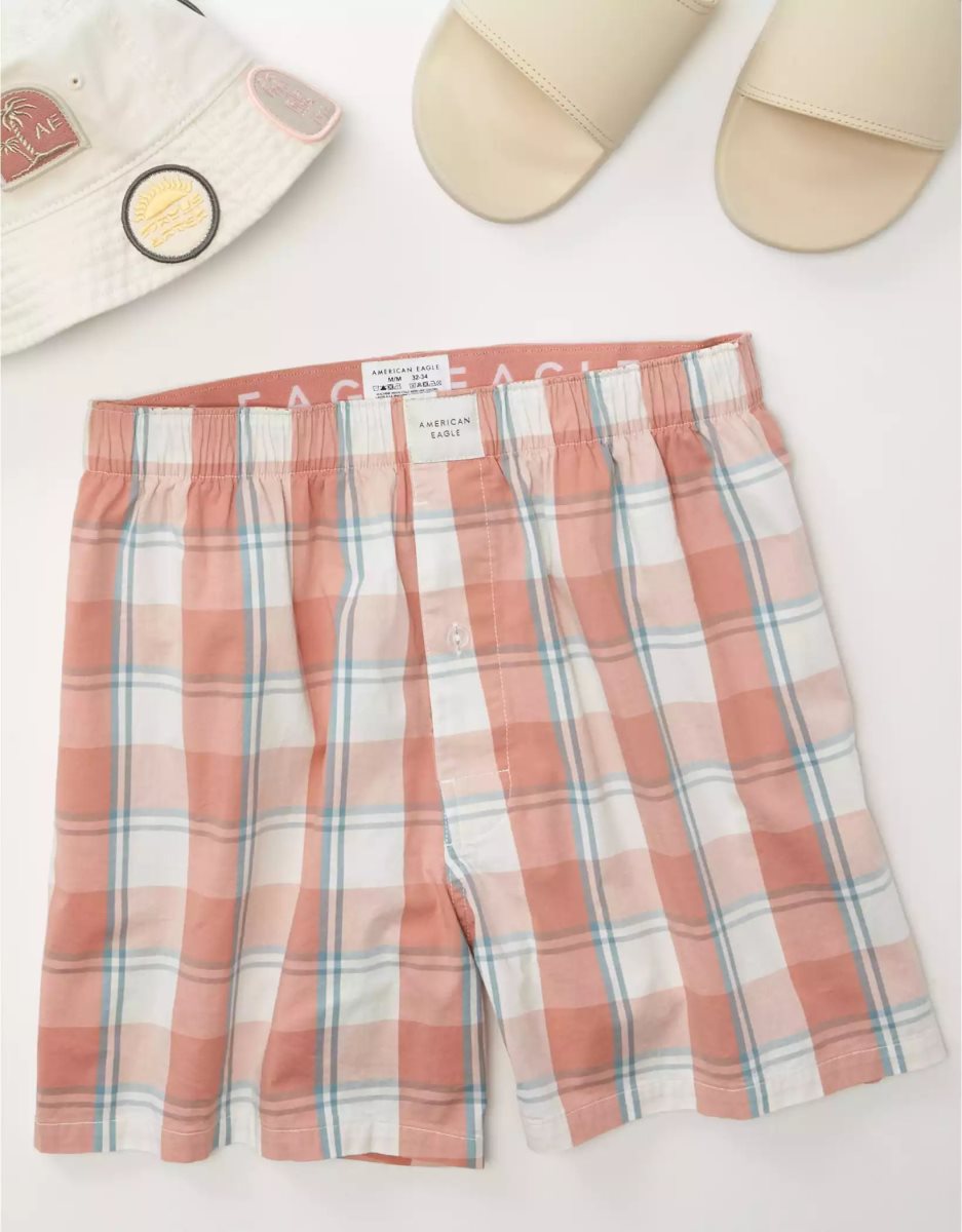 Shorts De Bain American Eagle AEO Plaid Stretch Pocket Corail Homme | CJN-08055503